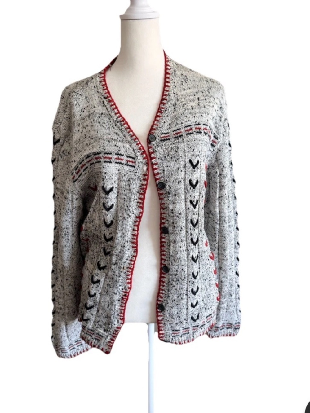 Vintage Nordic sweater cardigan boho cottagecore knit sz L
